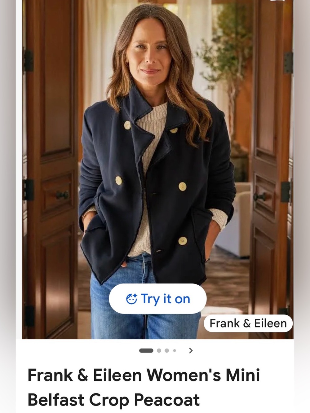 Frank & Eileen Navy mini Belfast triple terry Cropped Peacoat. Like brand new !!
